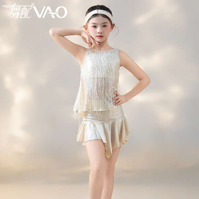 舞配女童拉丁流苏练功服新款