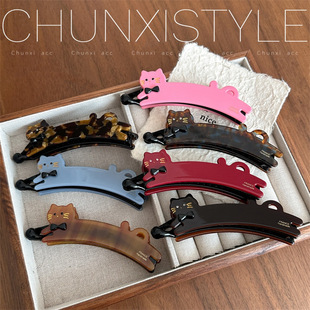 韩国France可爱猫咪晕染香蕉夹2025新款爆款高马尾竖夹扭扭夹发夹