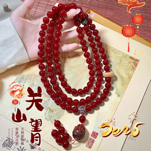 天然红菩提108颗佛珠文玩手串女本命年念珠手持多圈手链挂脖项链