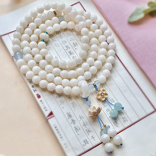天然白玉菩提108颗多圈佛珠手串菩提子文玩念珠手链男女挂脖项链
