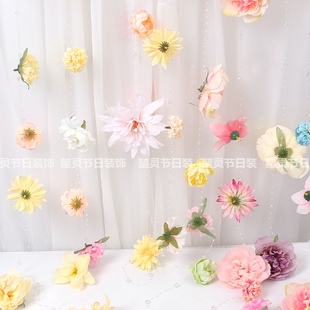仿真悬挂花朵装饰 悬浮花朵花墙家居装饰 鱼线花diy花帘门帘布景