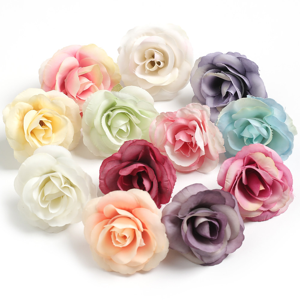 仿真花朵DIY小玫瑰花头布花假花婚礼婚庆花墙花球布置装饰花花环