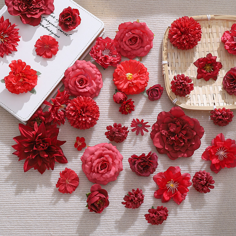 红色系仿真混搭花朵花头 DIY手工材料汉服古风簪花环头饰装饰配件,家居饰品,仿真花/假花,淘宝优惠券,粉丝福利购,淘宝优惠卷