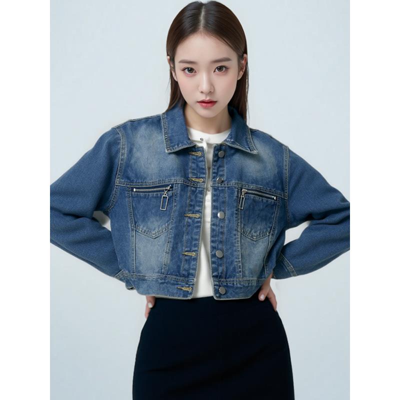 MONLOUVE2025春秋季新款牛仔外套短款正肩上衣女设计感时尚百搭翻