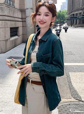MONLOUVE覆古港味牛仔衬衫蓝色外套女2025秋季新款设计感小众叠穿
