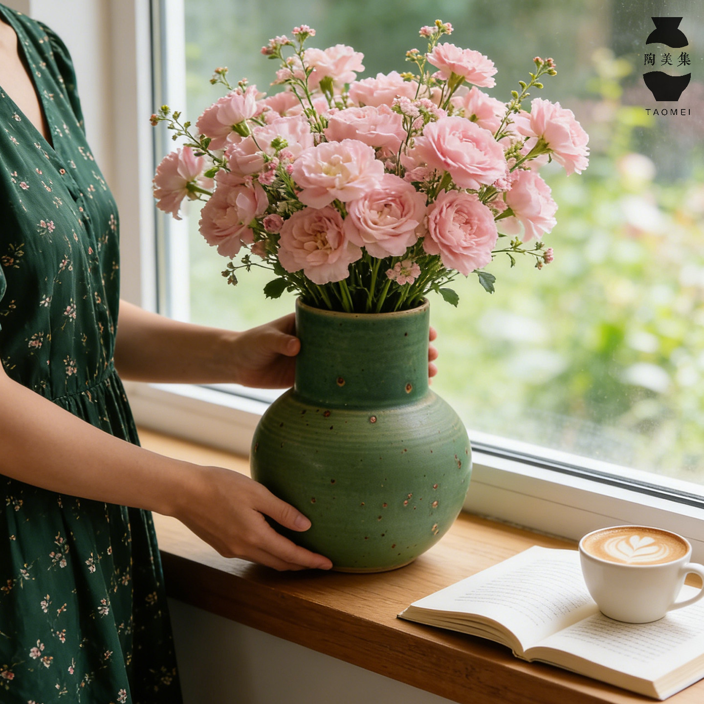复古做旧粗陶大肚花瓶景德镇陶瓷绿色干插花桌面摆件水培插花器大,家居饰品,花瓶,淘宝优惠券,粉丝福利购,淘宝优惠卷