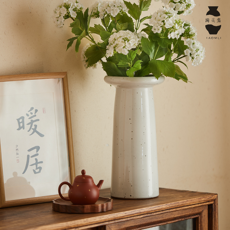 陶美集亮白中式粗陶水培花瓶
