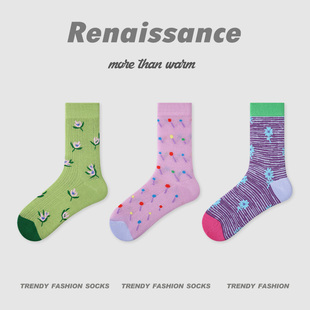 文艺复兴26新款 袜子女春夏多巴胺紫色轻薄透气堆堆袜网眼袜中筒袜