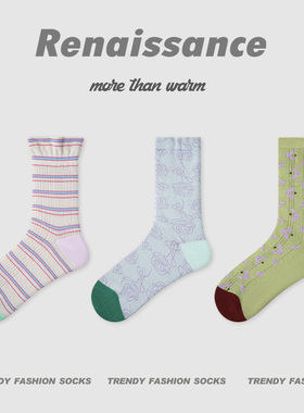 文艺复兴春夏季网眼袜子女简约堆堆袜条纹少女夏天透气薄款中筒袜