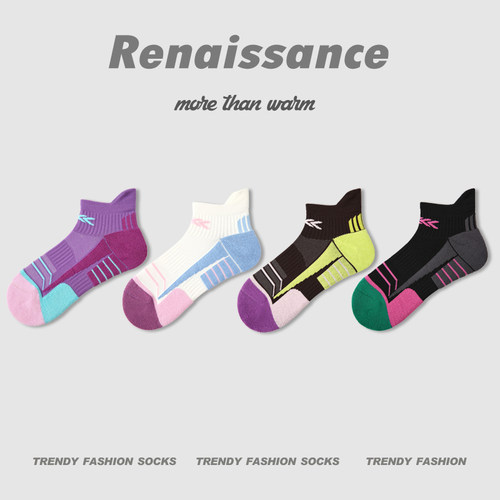 文艺复兴运动袜子女专业健身加厚毛巾底短筒袜跑步跳绳骑行网球袜