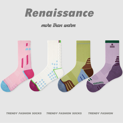 Renaissance运动袜子时尚潮搭款袜子女骑行压力袜跑步登山中筒袜