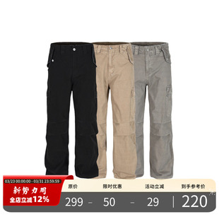 重磅做旧Vintage微喇大口袋休闲长裤 PMET 美式 裤 水洗破坏工装