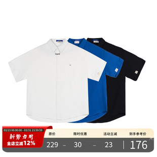 潮牌男华夫格纹宽松休闲纯色短袖 夏季 衬衣 可拆卸链条衬衫 PMET