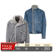 PMET「丹宁雕冕」座山雕毛领牛仔外套 重磅水洗加厚保暖工装 外套