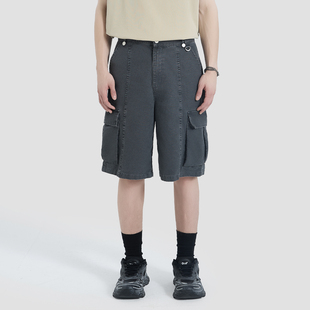 PMET 立体口袋洗水绣花工装短裤 金属装饰做旧潮牌男夏宽松休闲裤