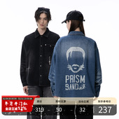 PMET 外套 宽松休闲磨破长袖 水洗牛仔印花衬衫 定制吊坠潮牌男春季