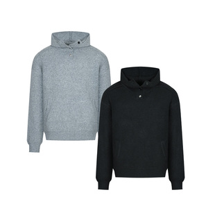 PMET「银枢」亨利领羊毛混纺连帽毛衣 亮银纽扣慵懒感保暖针织衫