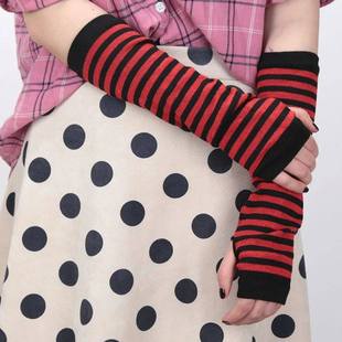 1 Pair Women Stripe Long Fingerless Gloves Fashion Girls Elb