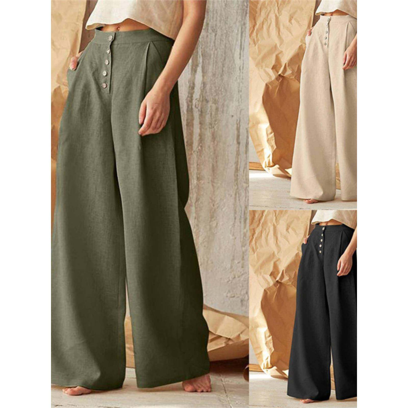 casual trousers women Slacks ladies pants 棉麻宽松阔腿长裤女
