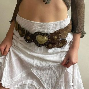 Brown Pinned Belt Y2k Accessories Decorated with White Love