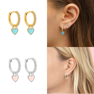 BOAKO Silver Plating Hoop Earrings With Cute Candy Neon Colo