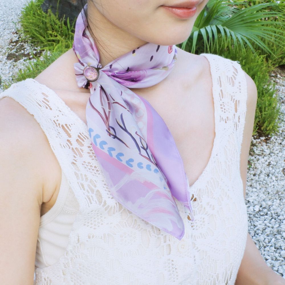 【Stephy】【丝巾礼盒】客制化  紫色水母丝巾丝巾扣