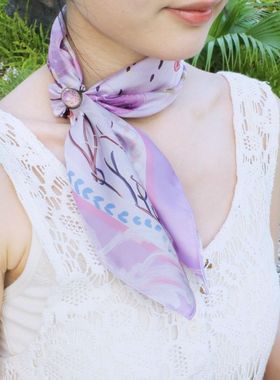 【Stephy】【丝巾礼盒】客制化  紫色水母丝巾丝巾扣