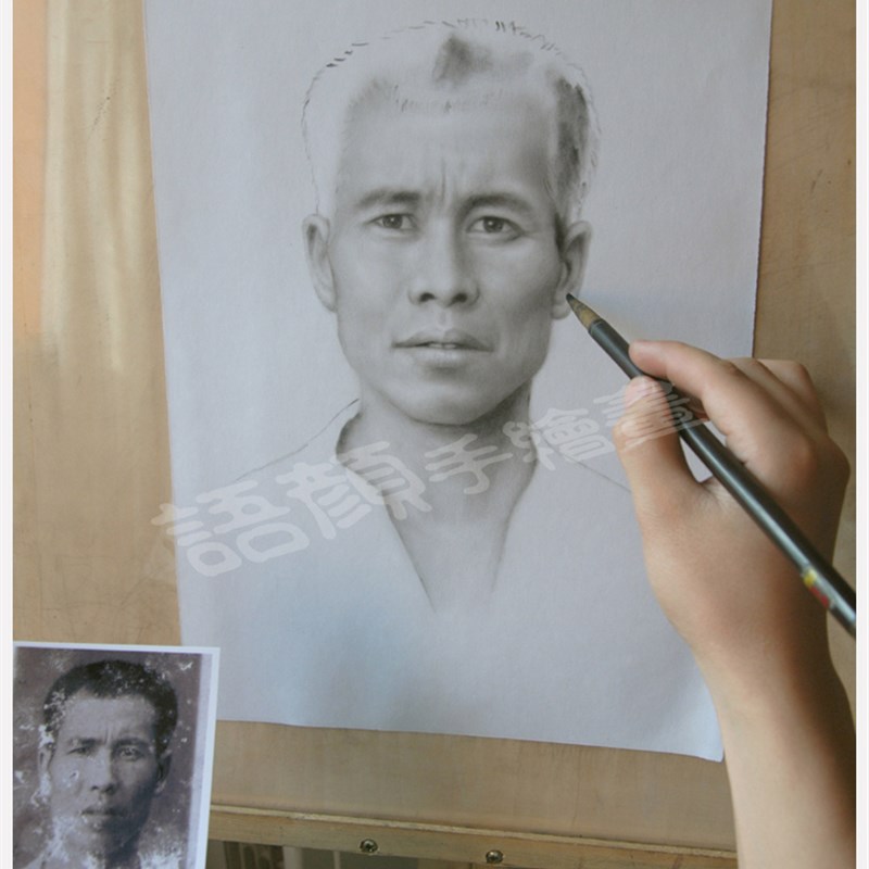 炭精粉肖像画定制碳粉画老人遗像制做老照片纯q手绘黑白素描头像