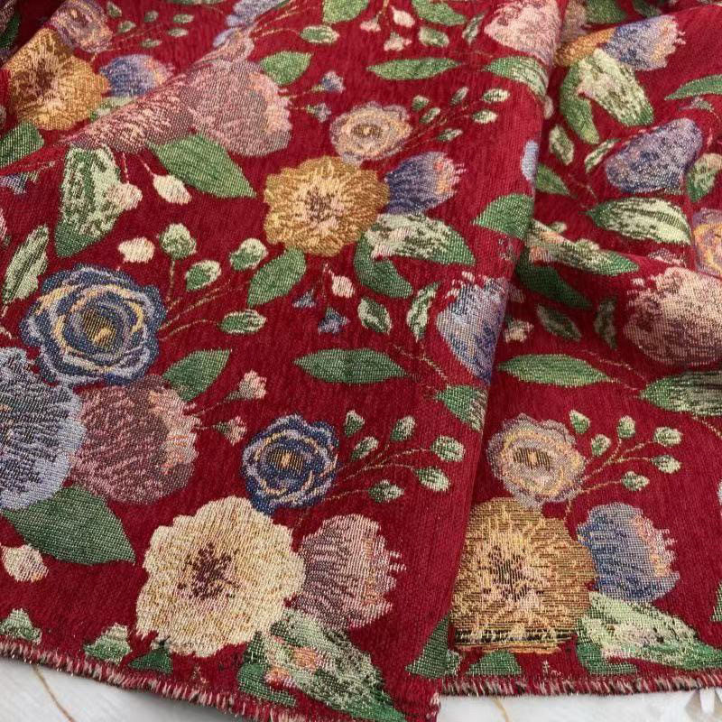 加厚新中式雪尼尔牡丹菊花汉服布