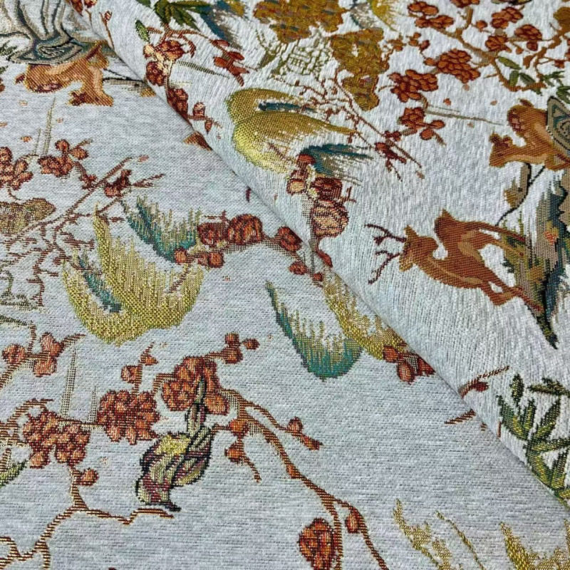 新款新中式雪尼尔梅花鹿提花面料古风汉服旗袍马面裙连衣裙布料