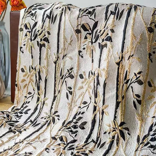 新款新中式布料色织潮牌黑金树枝花提花面料高定复古风旗袍马面裙