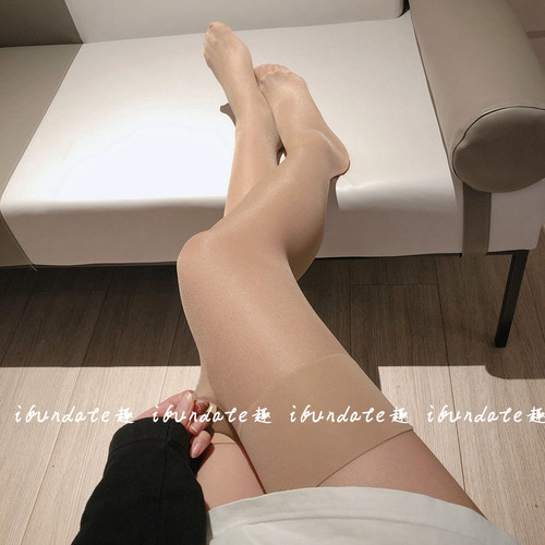 ifun：12d闪光丝罗口长筒袜黑丝丝袜女薄款过膝大腿袜油光白丝女