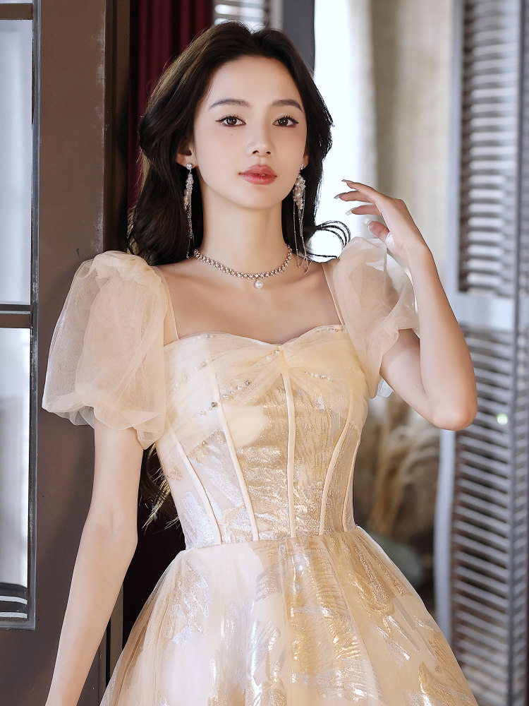 年会礼服裙小众高级感香槟色主持人艺考2024新款敬酒服伴娘服女春