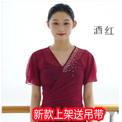 古典舞短袖修身舞蹈服女士夏季薄款练功服身韵纱衣V领纯色显瘦服