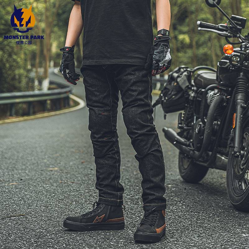 怪兽公园开拓骑行裤男摩托车牛仔裤耐磨机车复古通勤休闲防摔裤子