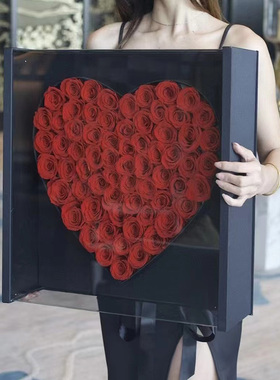 永生花99朵爱心玫瑰花束礼盒送女友圣诞节生日花束七夕情人节礼物