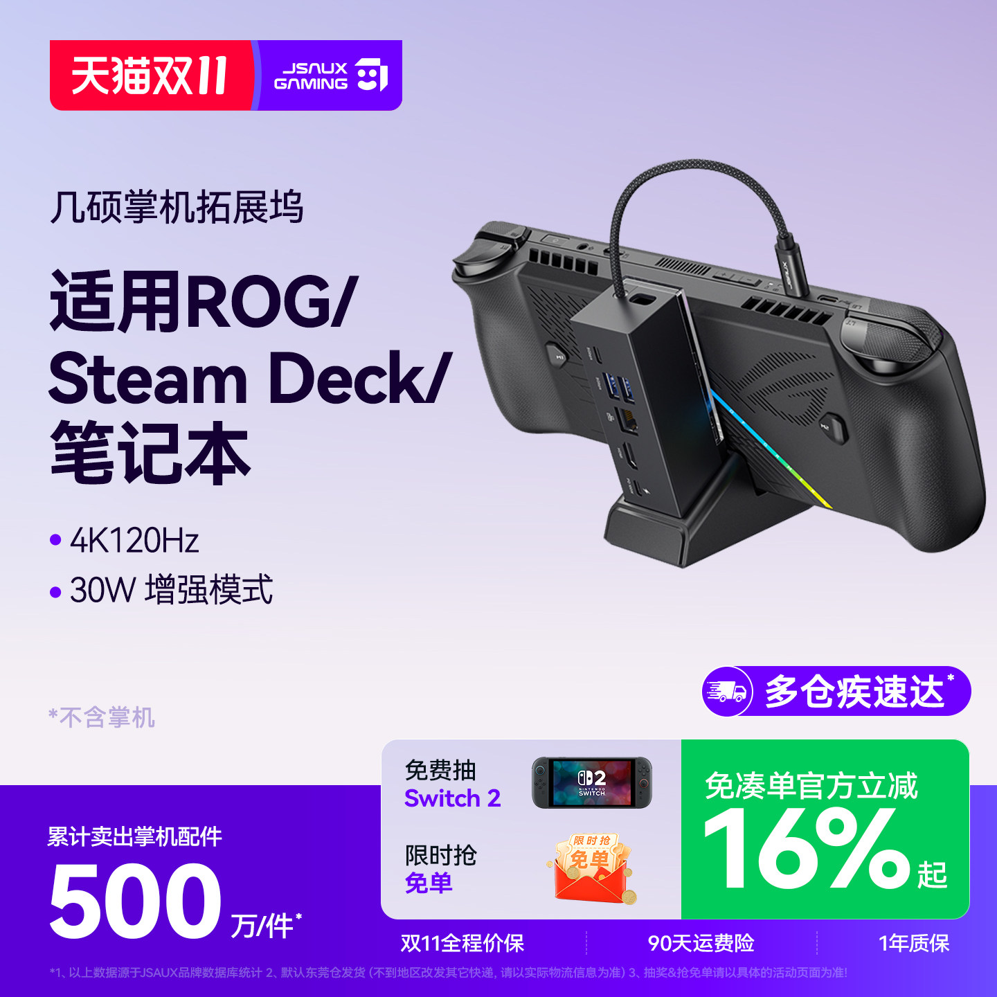 JSAUX几硕适用ROG掌机扩展坞steamdeck拓展坞rogxboxallyx配件typec底座usb基官方oled掌上游戏机电脑显示器