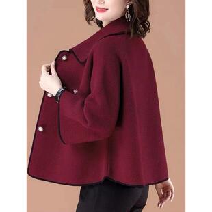 小个子妈妈春装短款毛呢开衫外套女春秋上衣喜婆婆婚宴装礼服红色