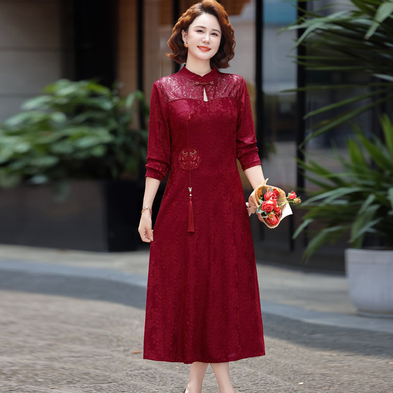 喜婆婆参加订婚妈妈高端连衣裙十月一中老年婚宴装气质裙子礼服女