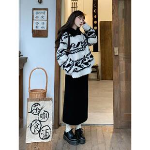 MONLOUVE2025新款休闲慵懒风羊羔毛外套针织半身裙女装秋冬小个子