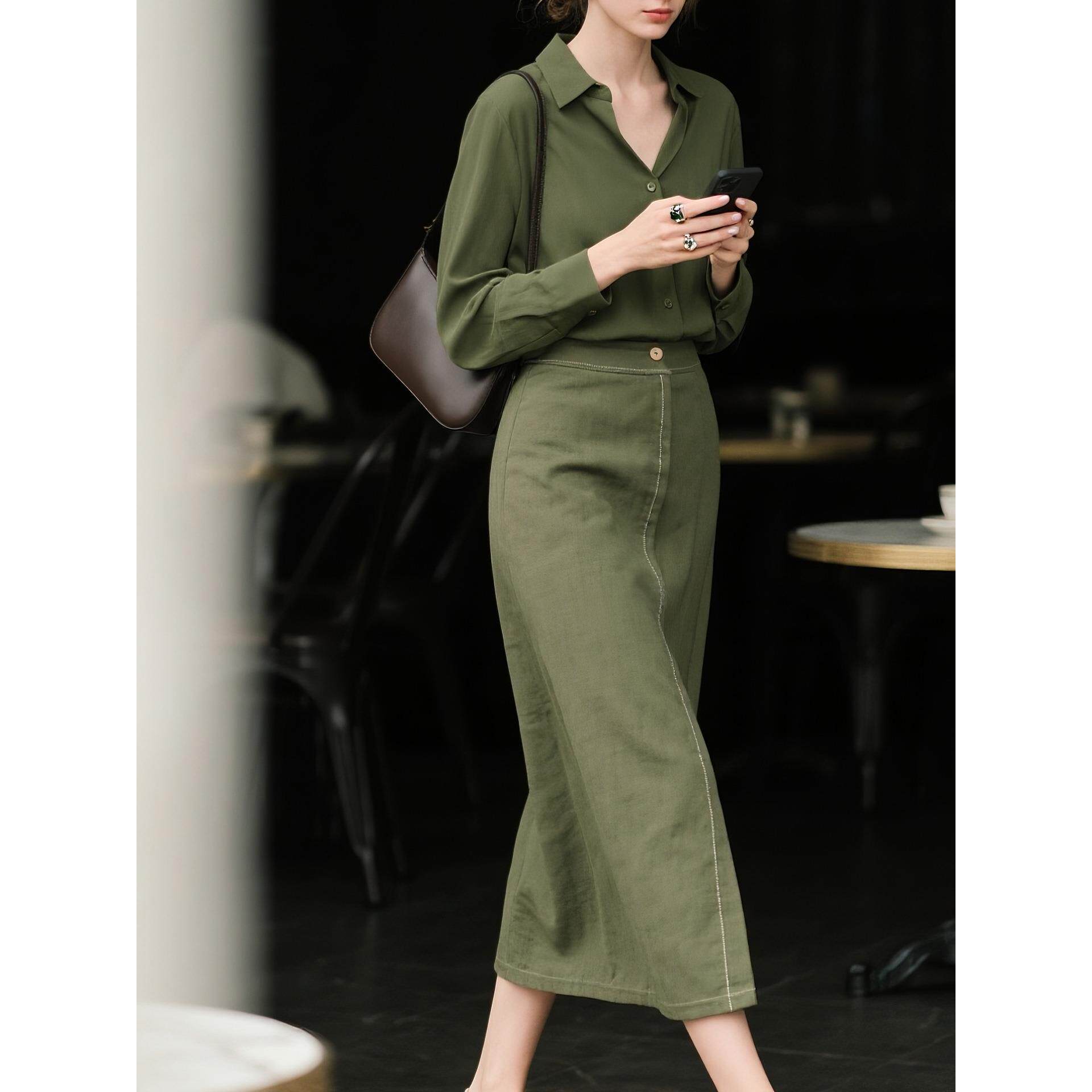 MONLOUVE秋季新款时尚简约显瘦气质高级感穿搭一整套休闲衬衫半身