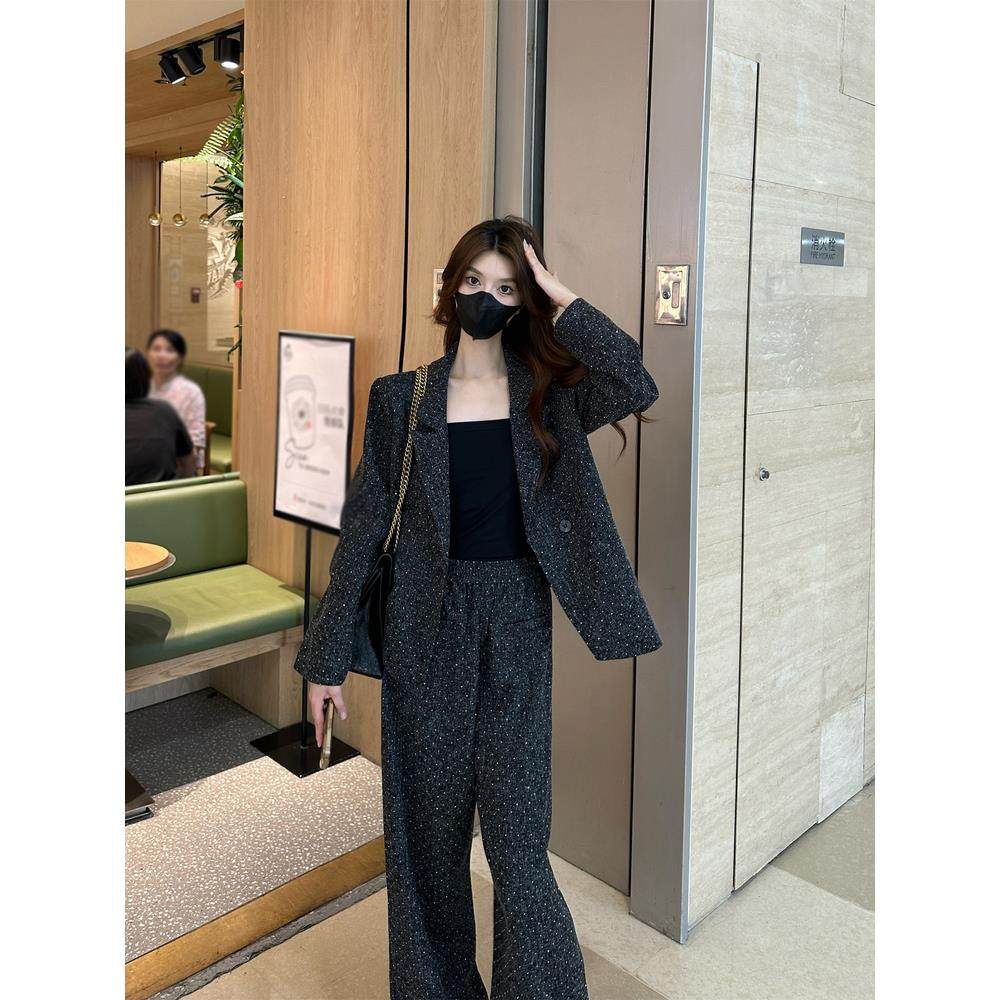 MONLOUVE2025年新款轻奢极简风亮钻西装套装女高级感西服外套阔腿