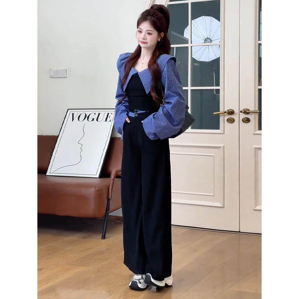 MONLOUVE秋季新款时尚简约显瘦气质高级感穿搭一整套休闲衬衫阔腿