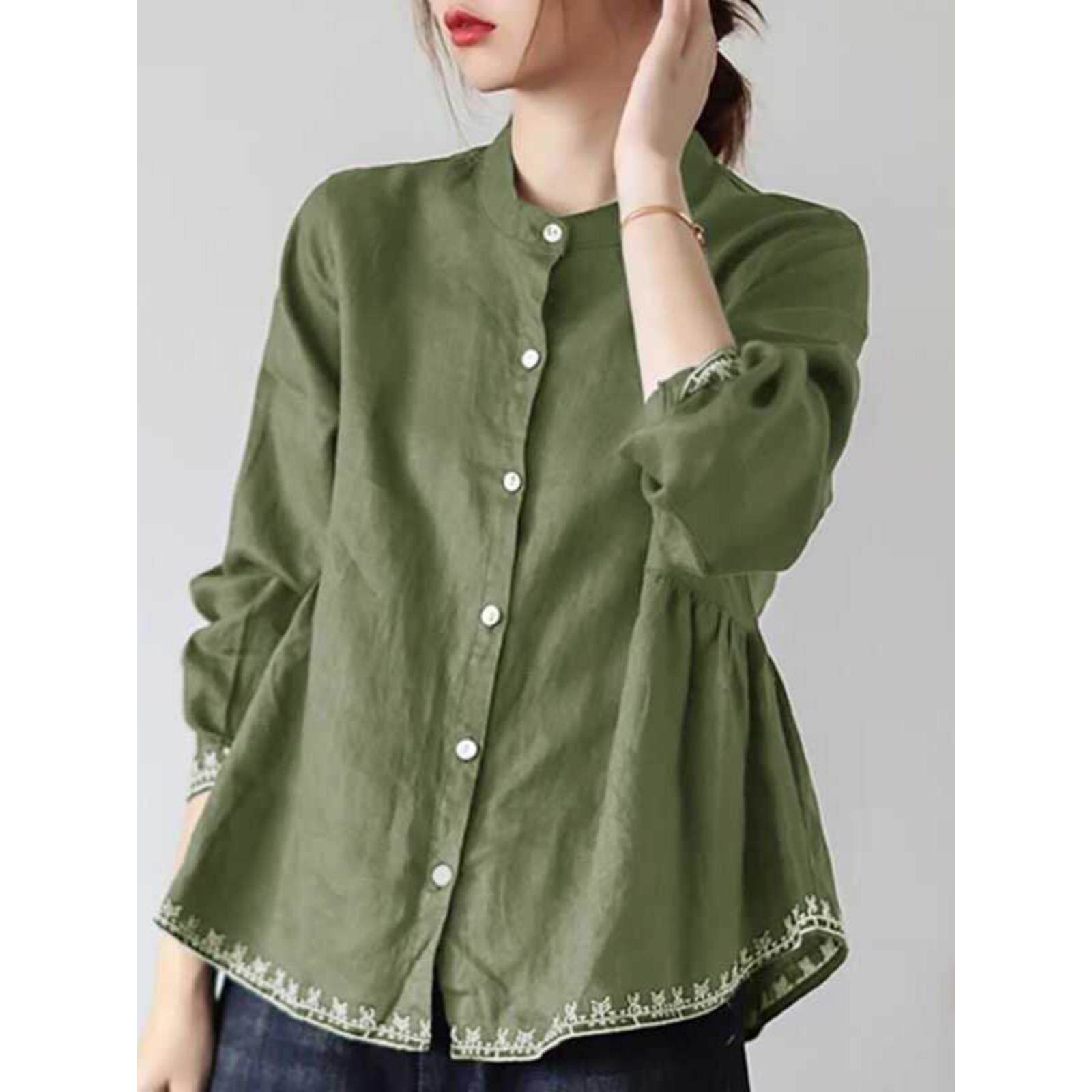 MONLOUVE春秋2025年新款高端立领衬衫女士长袖娃娃衫a字宽松遮肚