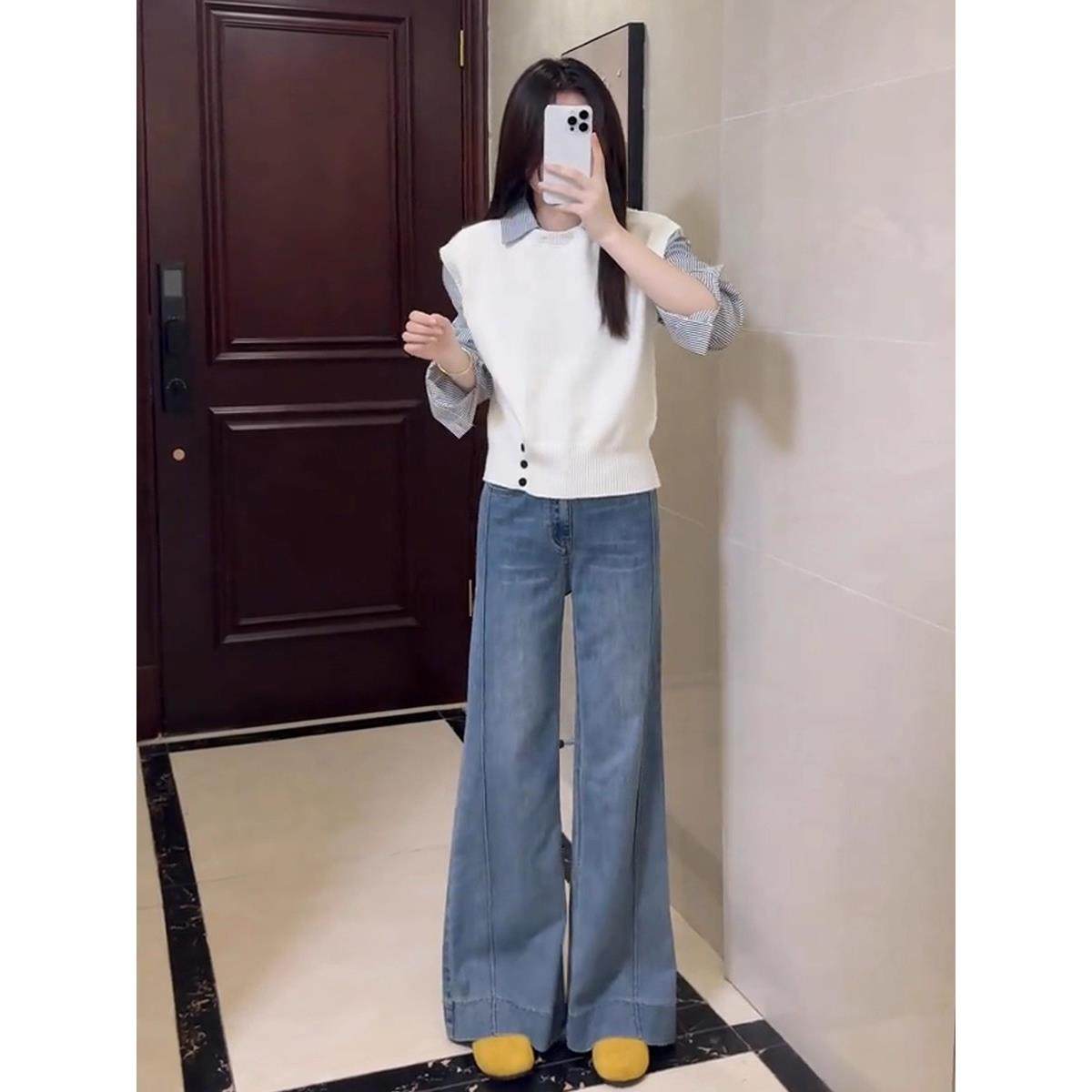 MONLOUVE设计感假两件针织衫阔腿裤套装女装早秋收腰显瘦小个子减