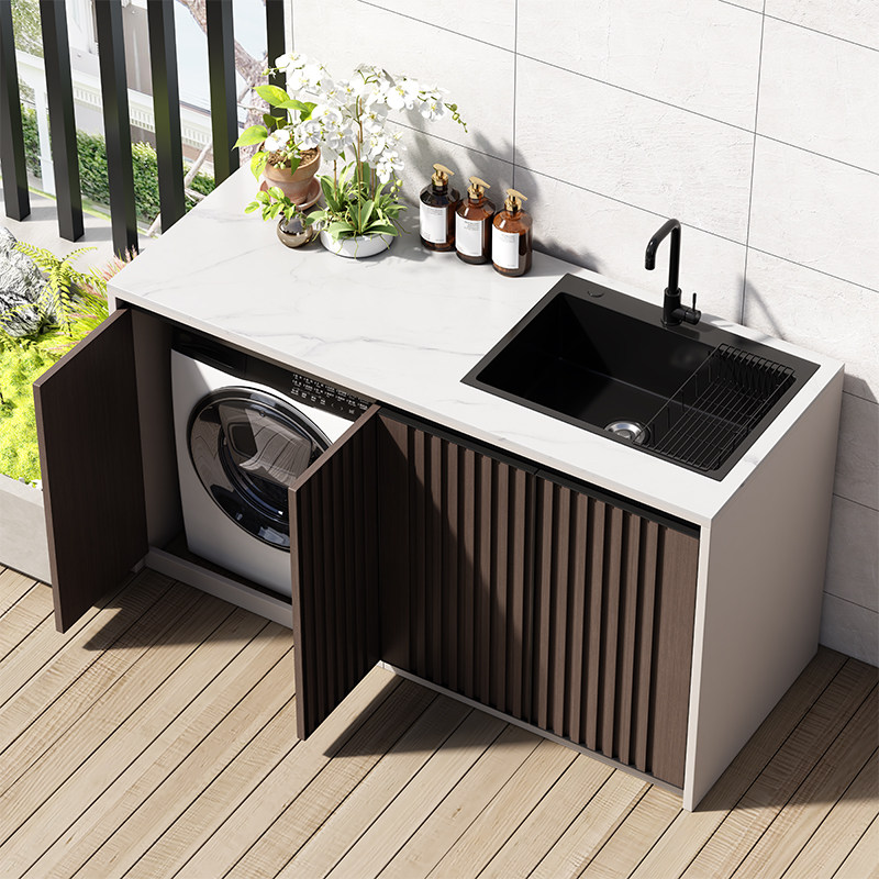 户外全铝合金岩板洗衣柜一体柜室外花园防晒洗衣机柜水槽洗手台盆