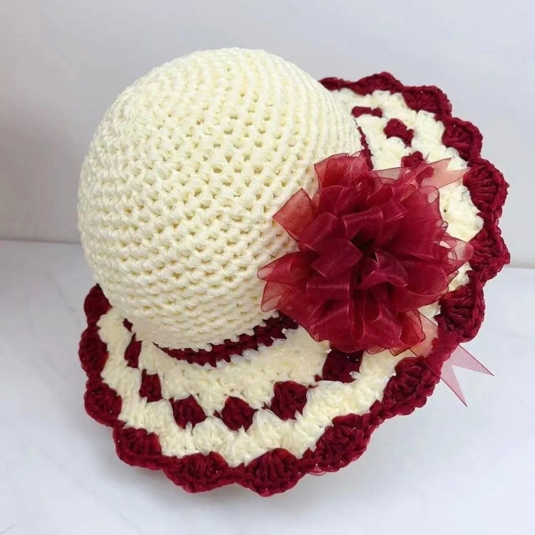 春秋季雪纱太阳帽丝带毛线钩针手工编织diy材料包自制送妈妈礼物
