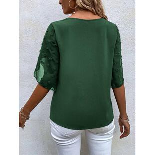Round Shirt Lace Ladies Sleeve Neck Panel Short