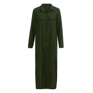 sleeved belt loose without Fashionable shirt slit long hem