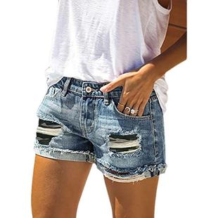 Women Shorts Leopard Pattern Patch Sunflower Curled